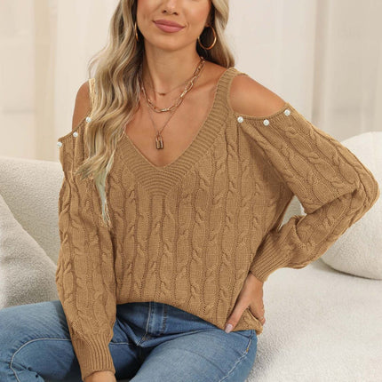 Cable-Knit Cold Shoulder Sweater