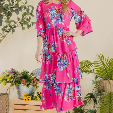 Celeste Full Size Floral Ruffle Tiered Midi Dress