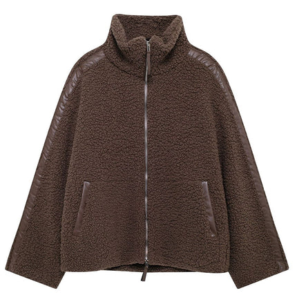 Zip Up Turtleneck Long Sleeve Plush Jacket