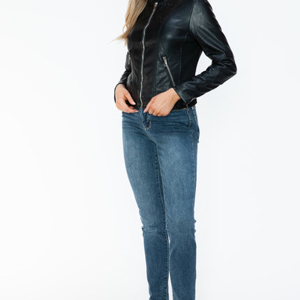 Snobbish PU Leather Zip Up Jacket with Pockets