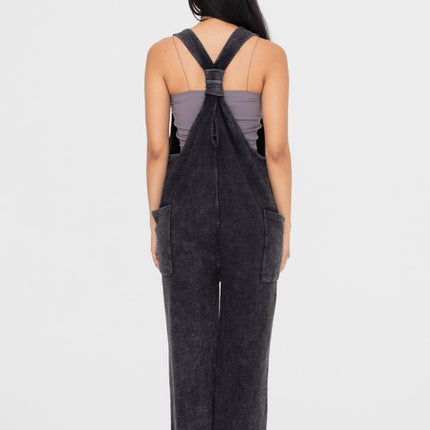 Mono B Mineral-Washed V Neck Overalls with Pockets