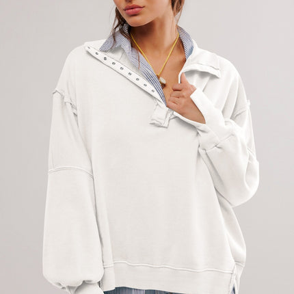 Exposed Seam Side Slit Long Sleeve Sweatshirt