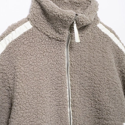 Zip Up Turtleneck Long Sleeve Plush Jacket