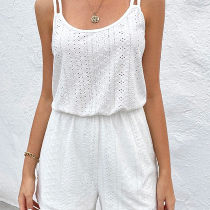 Eyelet Scoop Neck Double Spaghetti Straps Romper