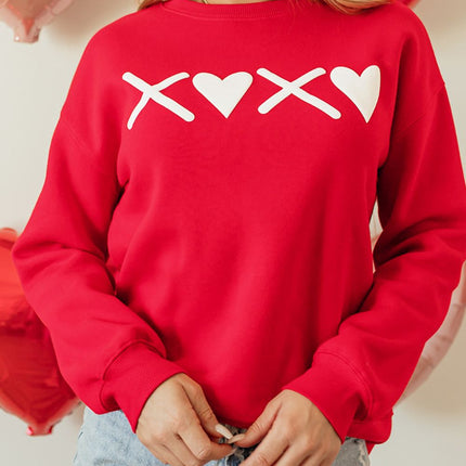 Valentine’s Day XOXO Round Neck Drop Shoulder Sweatshirt