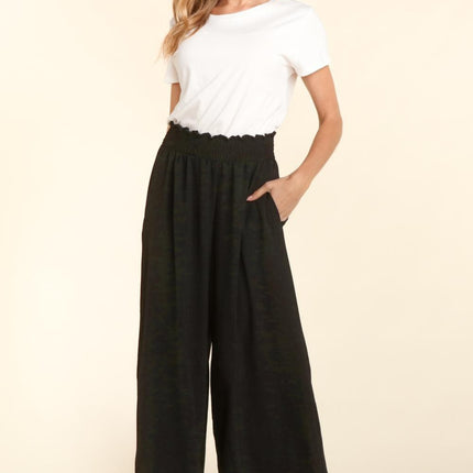 Haptics Elastic Waist Wide Leg Pants with Pockets