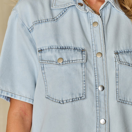 Slit Snap Down Short Sleeve Denim Top