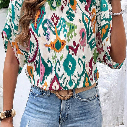 Printed Mock Neck Half Sleeve Blouse