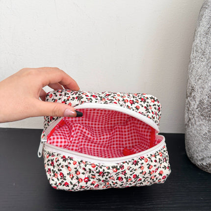 Floral Quilted Clutch with Plaid Lining