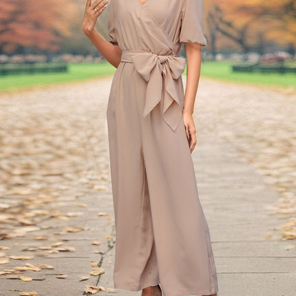 Tied Short Sleeve Wide Leg Jumpsuit