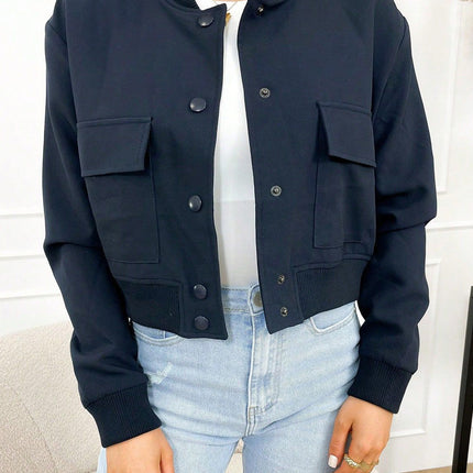 Pocketed Snap Down Baseball Collar Jacket