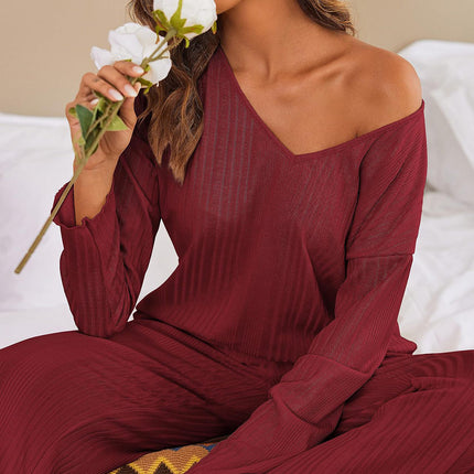 V-Neck Long Sleeve Top and Pants Set