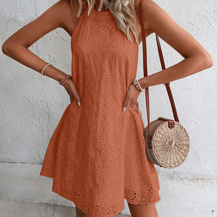 Eyelet Grecian Neck Mini Dress