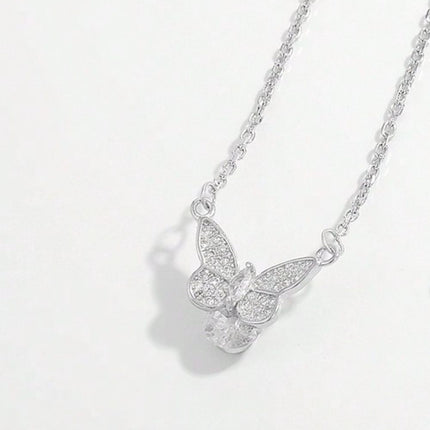 925 Sterling Silver Zircon Butterfly Necklace