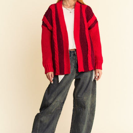 Davi & Dani Cable-Knit Color Block Open Front Cardigan