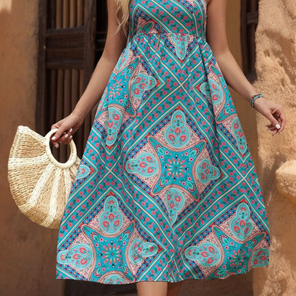 Printed Spaghetti Strap Midi Dress