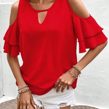 Cold Shoulder Flounce Sleeve Blouse