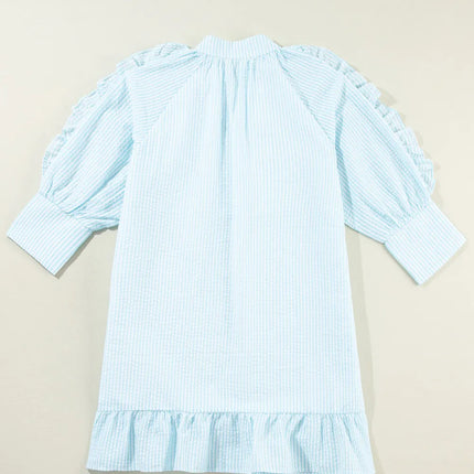 Striped Notched Three-Quarter Sleeve Dress