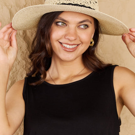 Fame Fight Through It Lace Detail Straw Braided Fashion Sun Hat