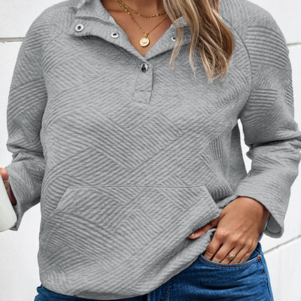 Plus Size Texture Half Snap Long Sleeve Sweatshirt