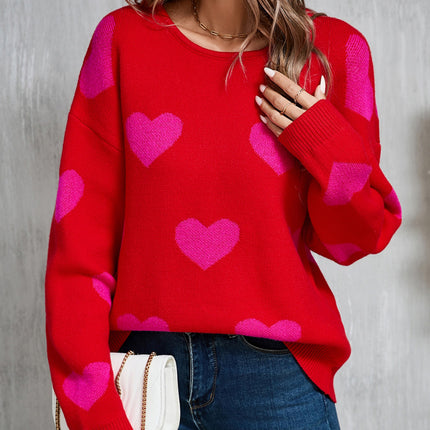 Angel Wings Heart Round Neck Dropped Shoulder Sweater