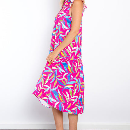 Be Stage Print Ruffled Midi Dress with Pockets