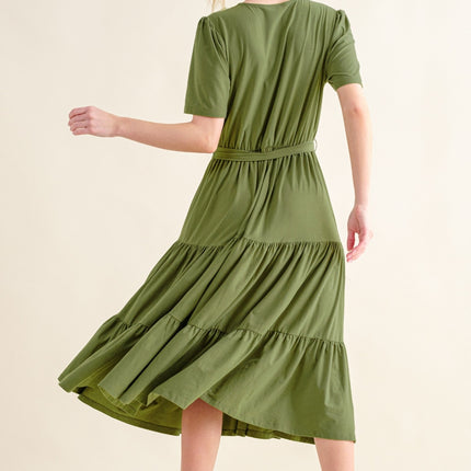 And The Why Soft Short Sleeve Tiered Midi Dress