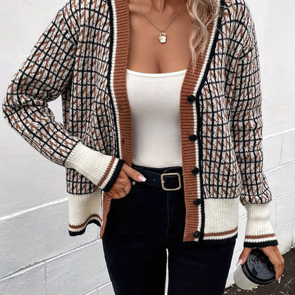 Plaid V-Neck Button Up Cardigan
