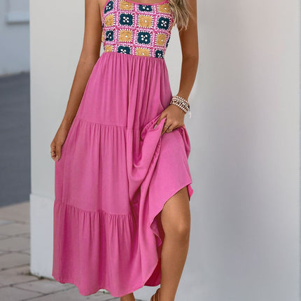 Perfee Printed Halter Neck Tiered Midi Dress