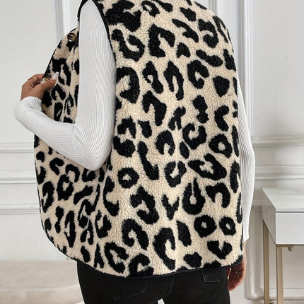 Leopard Button Up Sherpa Vest