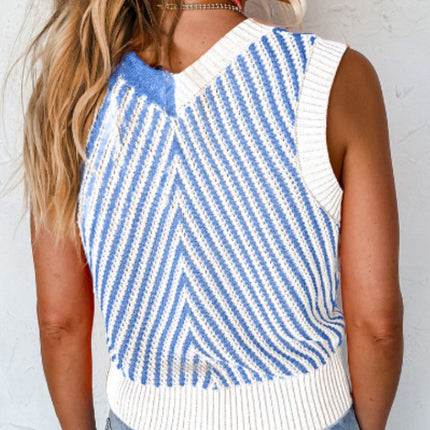 Striped Contrast V-Neck Sweater Vest