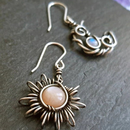 Alloy Moon & Sun Dangle Earrings