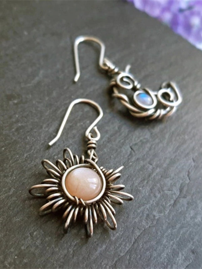 Alloy Moon & Sun Dangle Earrings