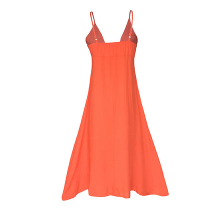 Buttoned Plunge Midi Cami Dress