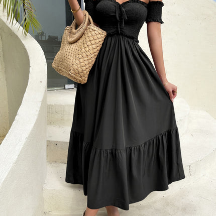 Off-Shoulder Short Sleeve Midi Dress