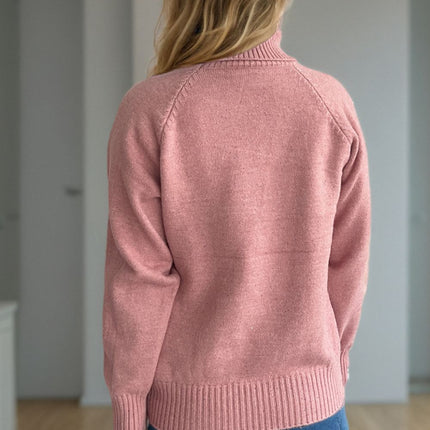 Ribbed Turtleneck Raglan Sleeve Sweater