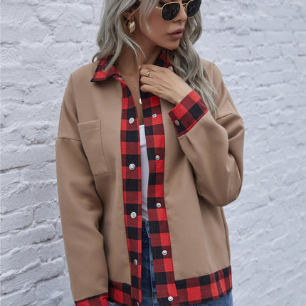 Plaid Trim Long Sleeve Jacket