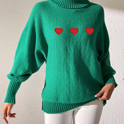 Heart Turtleneck Long Sleeve Sweater