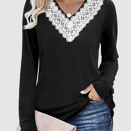 Lace Detail V-Neck Long Sleeve T-Shirt