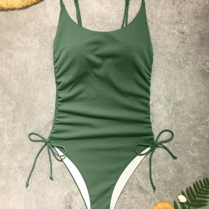 Drawstring Scoop Neck Sleeveless One-Piece Swimwear