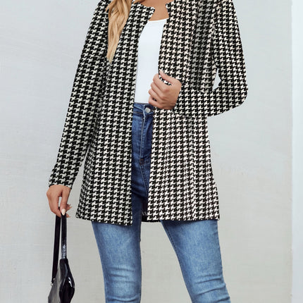 Houndstooth Open Front Long Sleeve Jacket