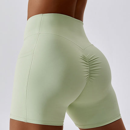 Ruched Pocketed High Waist Active Shorts