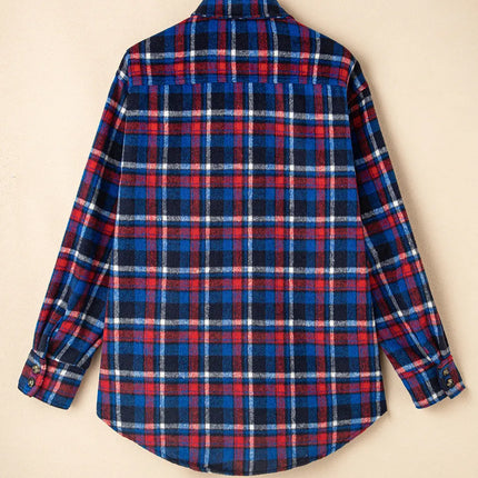 Pocketed Plaid Collared Neck Long Sleeve Shacket