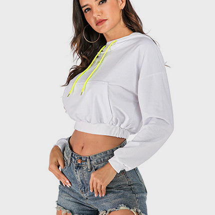 Perfee Drawstring Letter Long Sleeve Hoodie