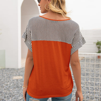 Striped V-Neck Short Sleeve T-Shirt