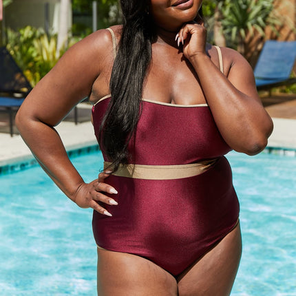 Marina West Swim Wave Break Contrast Trim One-Piece in Wine