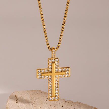 18K Gold-Plated Inlaid Zircon Cross Necklace