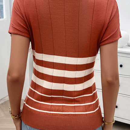 Striped Round Neck Short Sleeve Knit Top