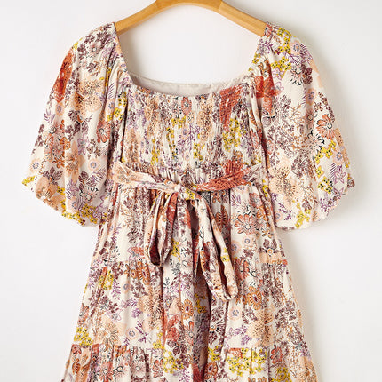 Tied Printed Half Sleeve Mini Dress