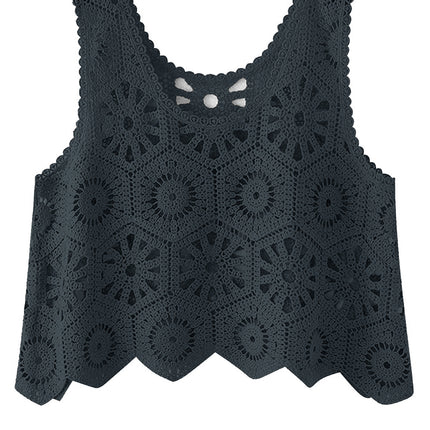 Openwork Round Neck Knit Vest